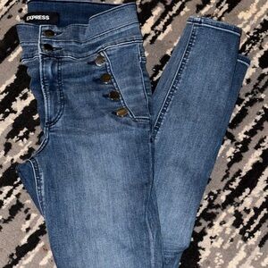 Express Women's Button-Front Skinny Jeans in Classic Blue Wash